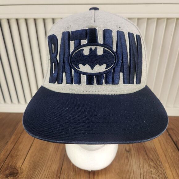 DC Comics Batman Large Font Embroidered Gray Blue Adult Snapback Hat Cap - Picture 1 of 8